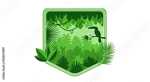 Tropical green foliage logo with toucan.