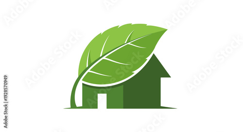 Green house with leaf on roof.