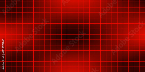 Red glowing neon wireframe background. Shining diagonal checkered grid planes in perspective. Retro futuristic depth wallpaper. Arcade game sci fi matrix surface backdrop for poster, banner. Vector