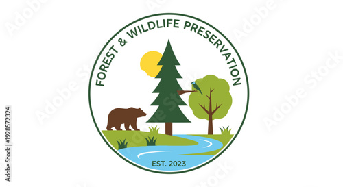 Brown bear standing by forest stream.