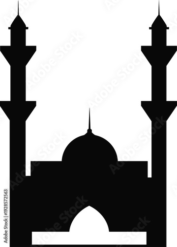 Mosque silhouette with dome and minarets, Islamic architecture illustration design