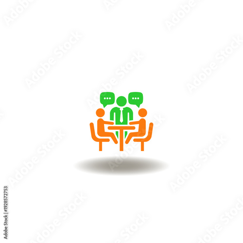 Vector illustration of buseness persons or partners meeting on the table and speech bubbles. Symbol of advisory abroad.