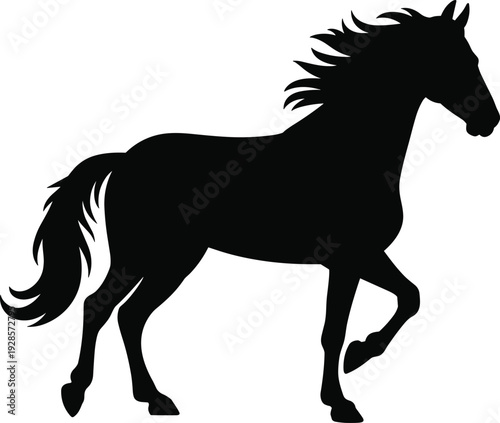 Running horse silhouette, elegant black equine animal illustration design
