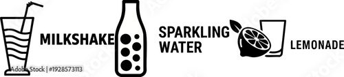 Drink Icons Collection: Milkshake, Sparkling Water, Lemonade