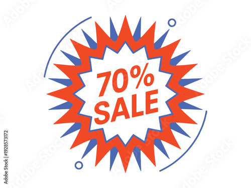 Starburst graphic announces a seventy percent discount sale promotion sticker design.
