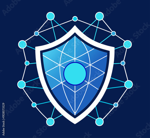 Abstract geometric blue background featuring round 3d spheres and molecular structures to symbolize a professional business network and global science technology connection