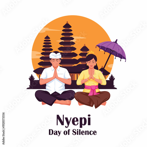 Balinese Couple Meditating on Nyepi Day of Silence