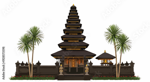 Traditional Balinese Temple With Palm Trees