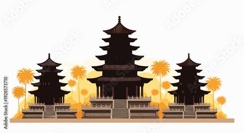 Traditional Asian Pagodas Amidst Golden Foliage