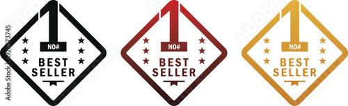 Set of number 1 best seller hexagon badge isolated on white background. For icon, logo, label, seal, tag, sign, seal, symbol, stamp, sticker, emblem, banner.  Vector illustration