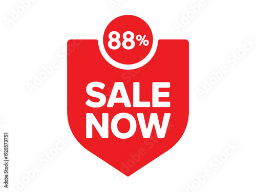 Red shield badge announces an eighty-eight percent sale right now on white background.
