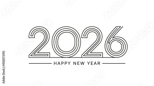 2026 Happy New Year Greeting Design with Concentric Circles Year Number