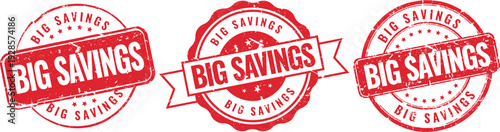 Collection of red big savings rubber stamp vectors in various circular shapes for retail discount promotions
