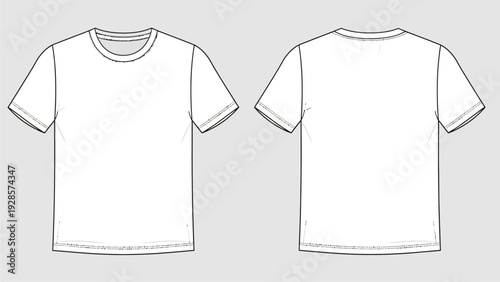 Versatile blank short-sleeve t-shirt template for apparel design and customization projects, showcasing both front and back views for easy mock-ups and fashion presentations