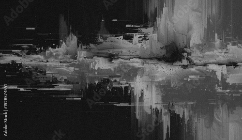 Canvastavla Black and white glitch effect background with distorted grunge texture and digit