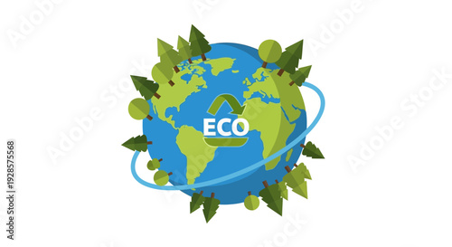 Earth with green leaves eco symbol.