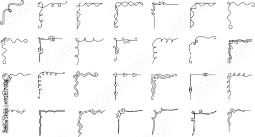 Hand drawn corner frame collection with elegant doodle lines and decorative borders. Minimal outline elements perfect for invitations, wedding cards, planners, scrapbooking, social media templates, br