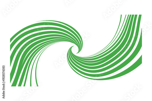 Abstract green swirl design with curved lines and a central vortex on white background