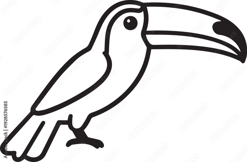 Fototapeta premium A captivating outline illustration showcases a toucan in a simple, yet stylish design, emphasizing the bird's distinctive large beak and elegant profile.