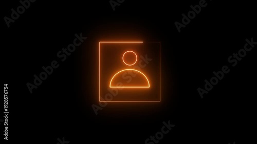 Abstract glowing neon identity symbol on dark background. Tech age glowing ID card icon . Animated neon line ID card representing digital identity.