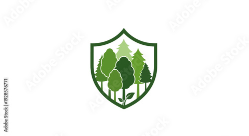 Green Shield with Tree Silhouettes Logo.
