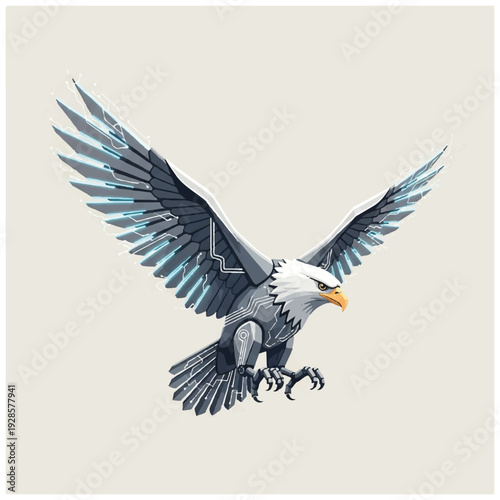 Bald Eagle Soaring with Wings Outstretched.