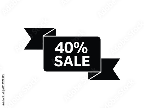 Forty percent sale ribbon banner indicates special pricing event with bold black.