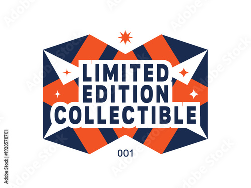 Limited edition collectible badge displays geometric shapes in orange and blue colors.
