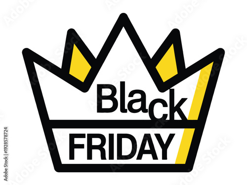 Black Friday crown emblem symbolizes sales event royalty and superior retail shopping.