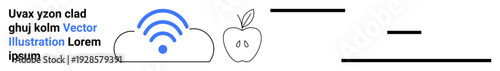 Technology, communication, education, connectivity, digital concepts, healthy lifestyle. Visuals include a wireless symbol, cloud and apple. Technology and communication concept