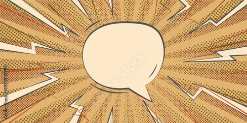Vintage beige retro comic book style background with empty speech bubble for classic storytelling designs