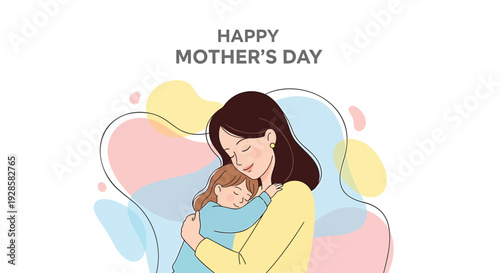 Mother's Day illustration with happy mother and baby