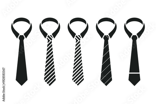 Neck Tie Icon Vector Set, isolated tie icons on a white background, business logo symbol vector illustration collection.
