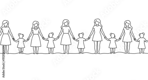 Family and children line icon set