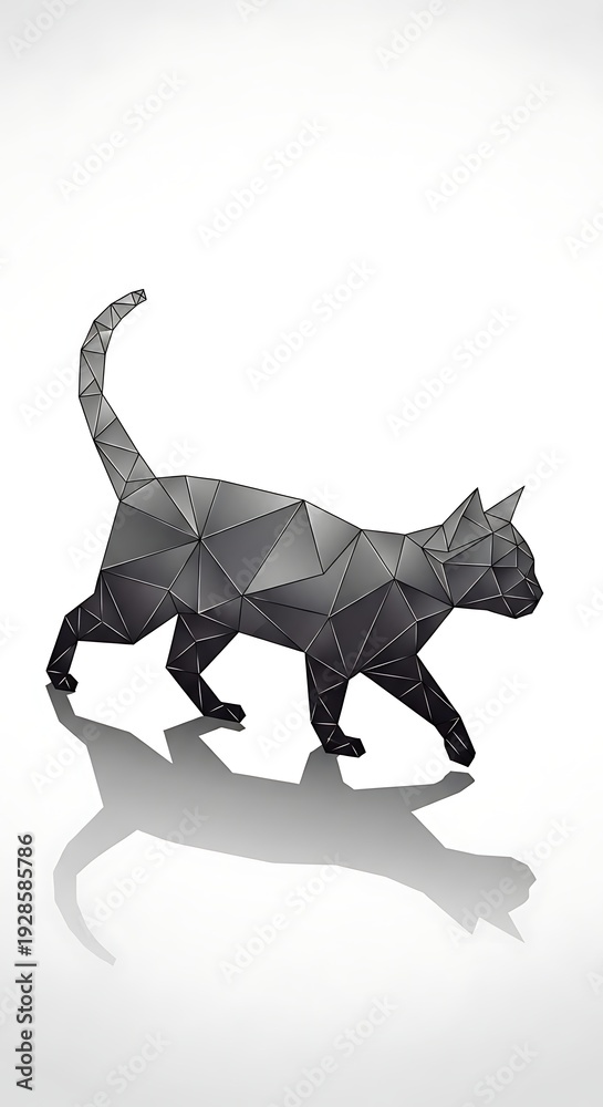 Obraz premium Geometric polygonal cat walking profile.