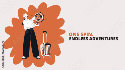 Cartoon vector illustration of woman with globe, symbolizing learning, cultural exploration, and global awareness