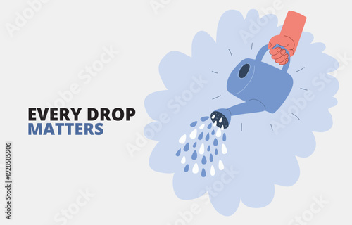 Cartoon vector illustration of a hand watering with a watering can, symbolizing cultivation, patience, and fostering potential