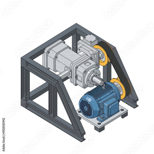 Industrial machinery with motor and gearbox assembly.