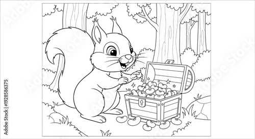 Curious Squirrel with Magic Beans, Forest Treasure Art for Kids. transparent.