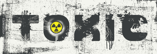Vector art inscription "Toxic" written in an urban grunge font with human skull and nuclear hazard sign. Street art. Suitable for posters, music album covers, computer games industry and T-shirts.