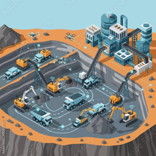 Underground Mining Operation with Heavy Machinery and Infrastructure.