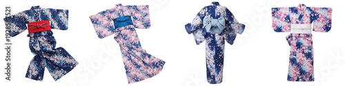 Tableau sur toile Elegant Yukata and Kimono Fashion Collection, Isolated on White Background PNG,