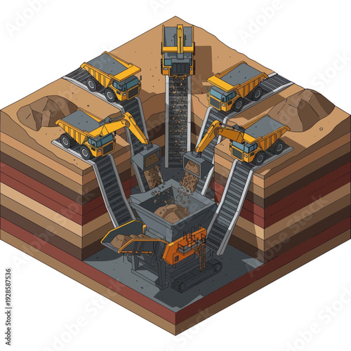 Underground Coal Mine Extraction Process with Heavy Machinery.