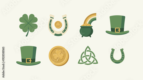 St. Patrick's Day symbols and charms in festive green