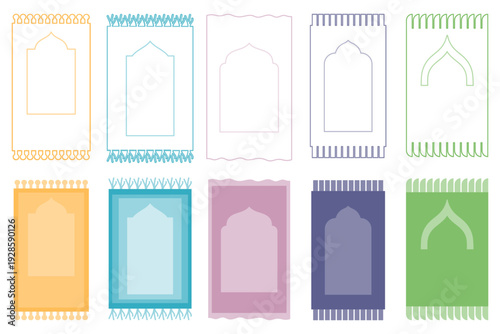 Collection of Islamic Prayer Rug Silhouette and Outline Illustration