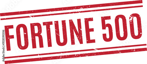 vintage style fortune 500 text stamp with double horizontal lines and distressed red ink texture