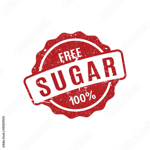 Red wavy edge stamp with one hundred percent sugar free text for healthy product marketing