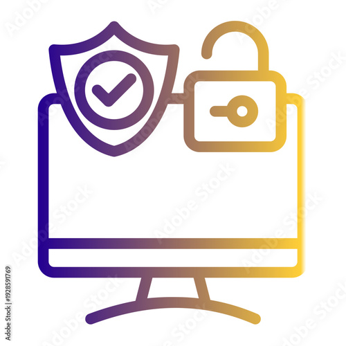 Practice of defending computers, servers, networks, and data from digital attacks (Outline Gradient Style)