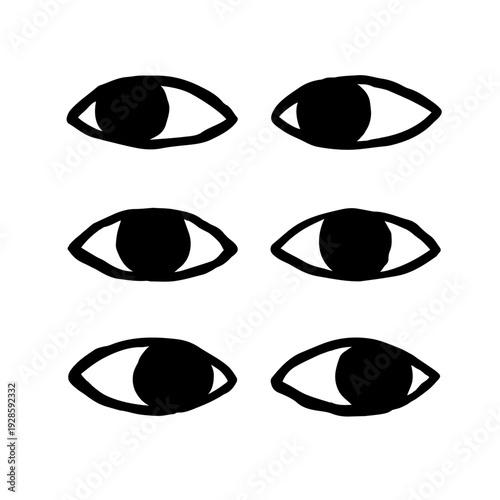 Hand Drawn Eyes Set in a simple minimalist style. Ink black hand drawn line illustration on white background