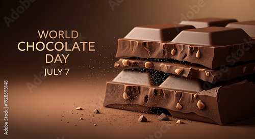 Celebrating world chocolate day with rich, stacked chocolate bars on july seventh